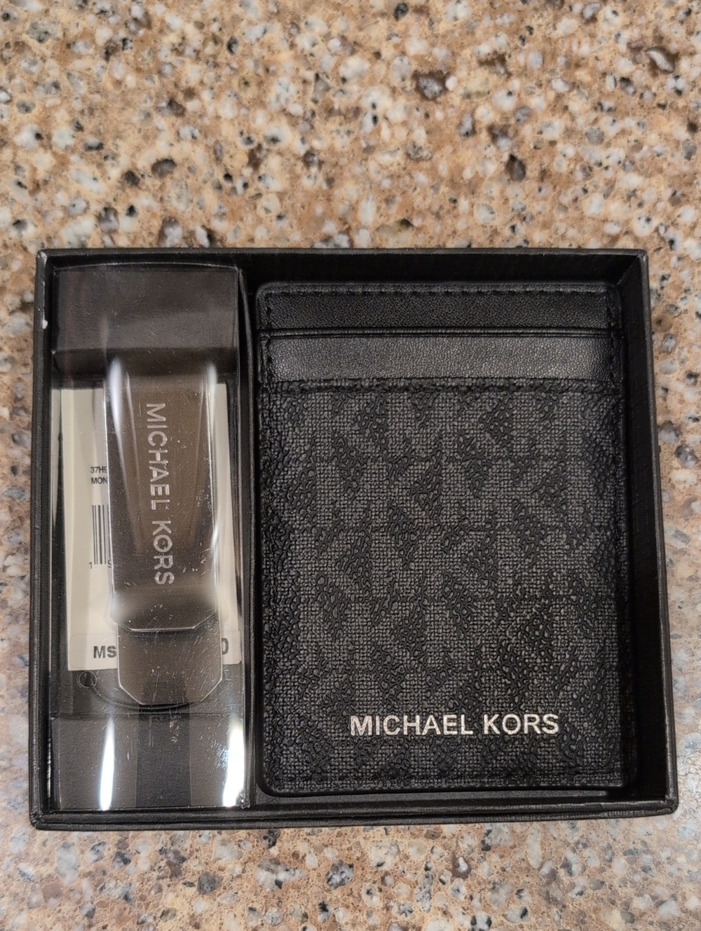 Michael Kors Black Card Holder & Money Clip Gift Set